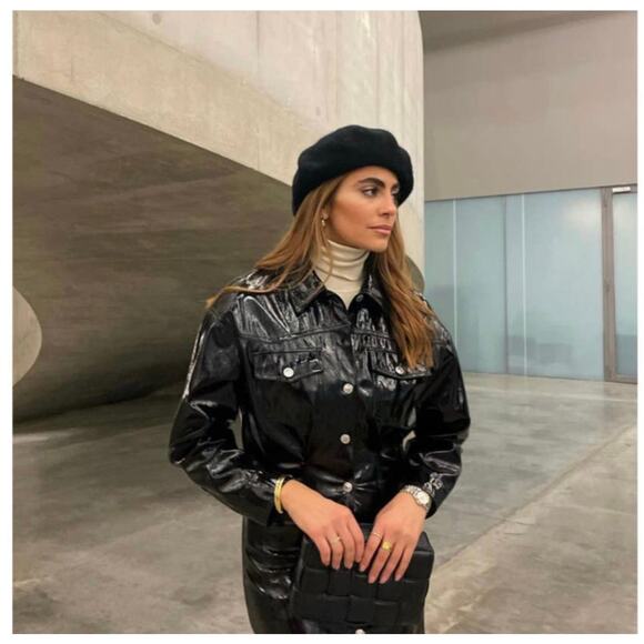 ZARA BLOGGER FAVORITE FAUX LEATHER DRESS BLACK - Picture 2 of 15